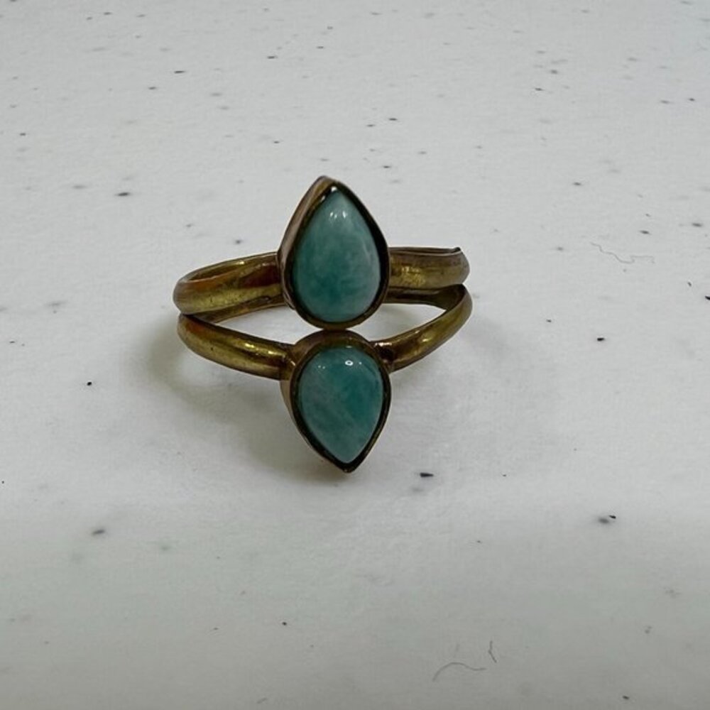 Anju Jewelry Tanvi Ring Size 7 Amazonite Blue Gold Tone‎ Teardrop Gemstone